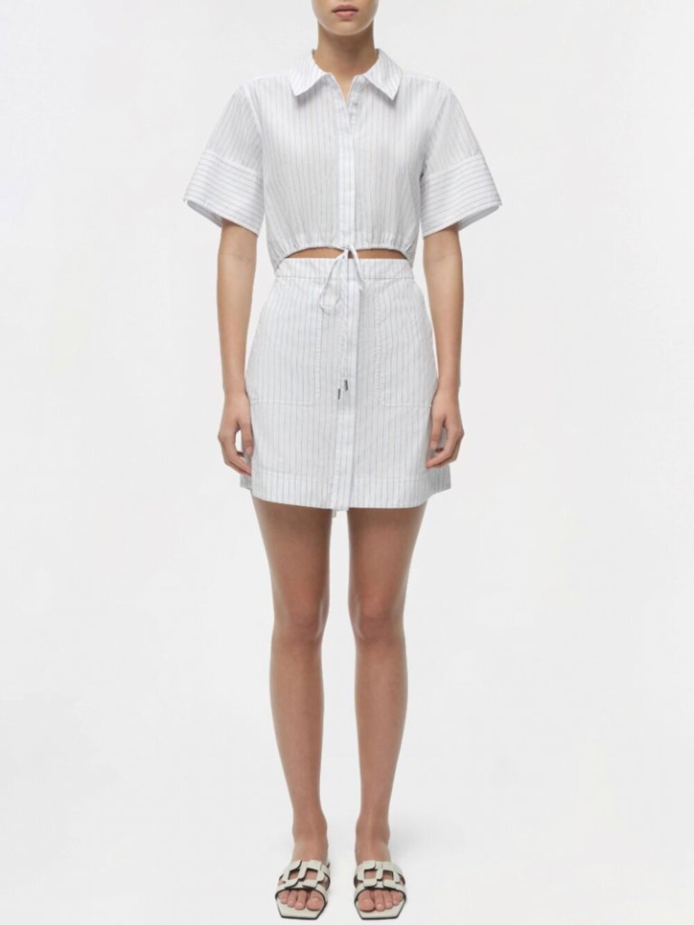 MUST HAVE SIMKHAI Marcy Mini Shirt Dress 2/4/6 White Stripe Cotton Casual - Picture 3 of 12